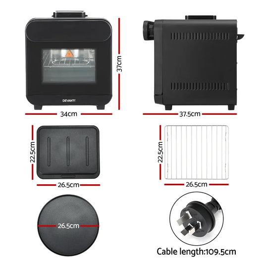 Devanti Steam Air Fryer Oven 15L W/ LCD Touch 1600W - Mekamart Australia