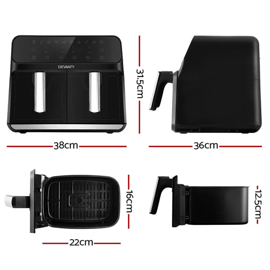 Devanti Air Fryer 8L Dual Zone Fryers - Mekamart Australia