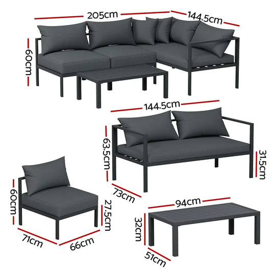Gardeon 4 Seater Outdoor Sofa Set Aluminium Patio Furniture Setting 4PC Charcoal - Mekamart Australia