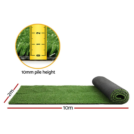 Prime Turf Artificial Grass 2mx10m 10mm Synthetic Fake Lawn Turf Plant Plastic Olive - Mekamart Australia