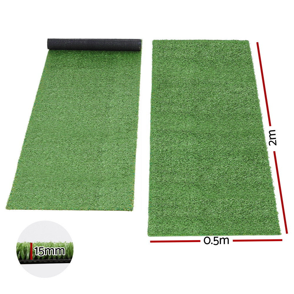 Prime Turf Artificial Grass Turf Rug Fake Grass 2 Rolls 15mm Height 50cm x 2m Indoor Outdoor Synthetic Grass Mat Carpet with Drainage Holes Plastic Plant