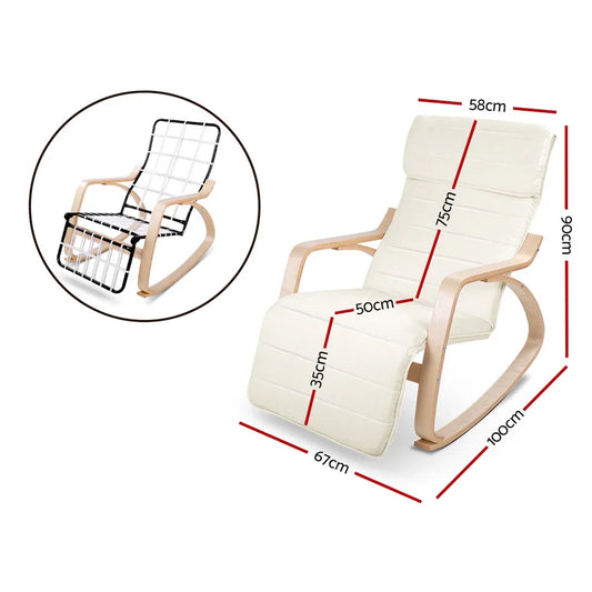 Artiss Rocking Armchair Footrest Nursing Beige Afton - Mekamart Australia