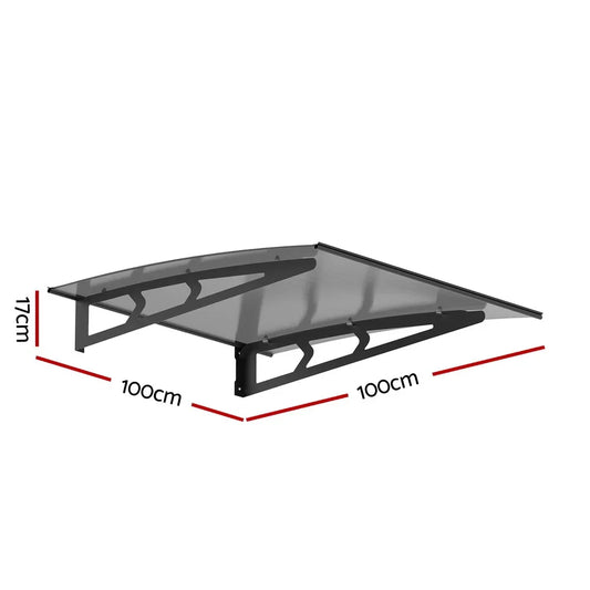 Instahut Window Door Awning Canopy 1mx1m Grey Solid Sheet Metal Frame - Mekamart Australia