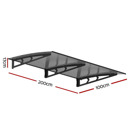 Instahut Window Door Awning Canopy 1mx2m Grey Solid Sheet Metal Frame - Mekamart Australia