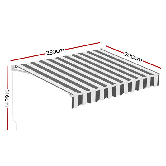 Instahut Retractable Folding Arm Awning Manual Sunshade 2.5Mx2M Grey White