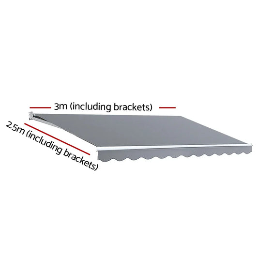 Instahut Retractable Folding Arm Awning Manual Sunshade 3Mx2.5M Pearl Grey - Mekamart Australia