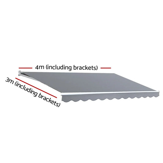 Instahut Retractable Folding Arm Awning Motorised Sunshade 4Mx3M Pearl Grey - Mekamart Australia