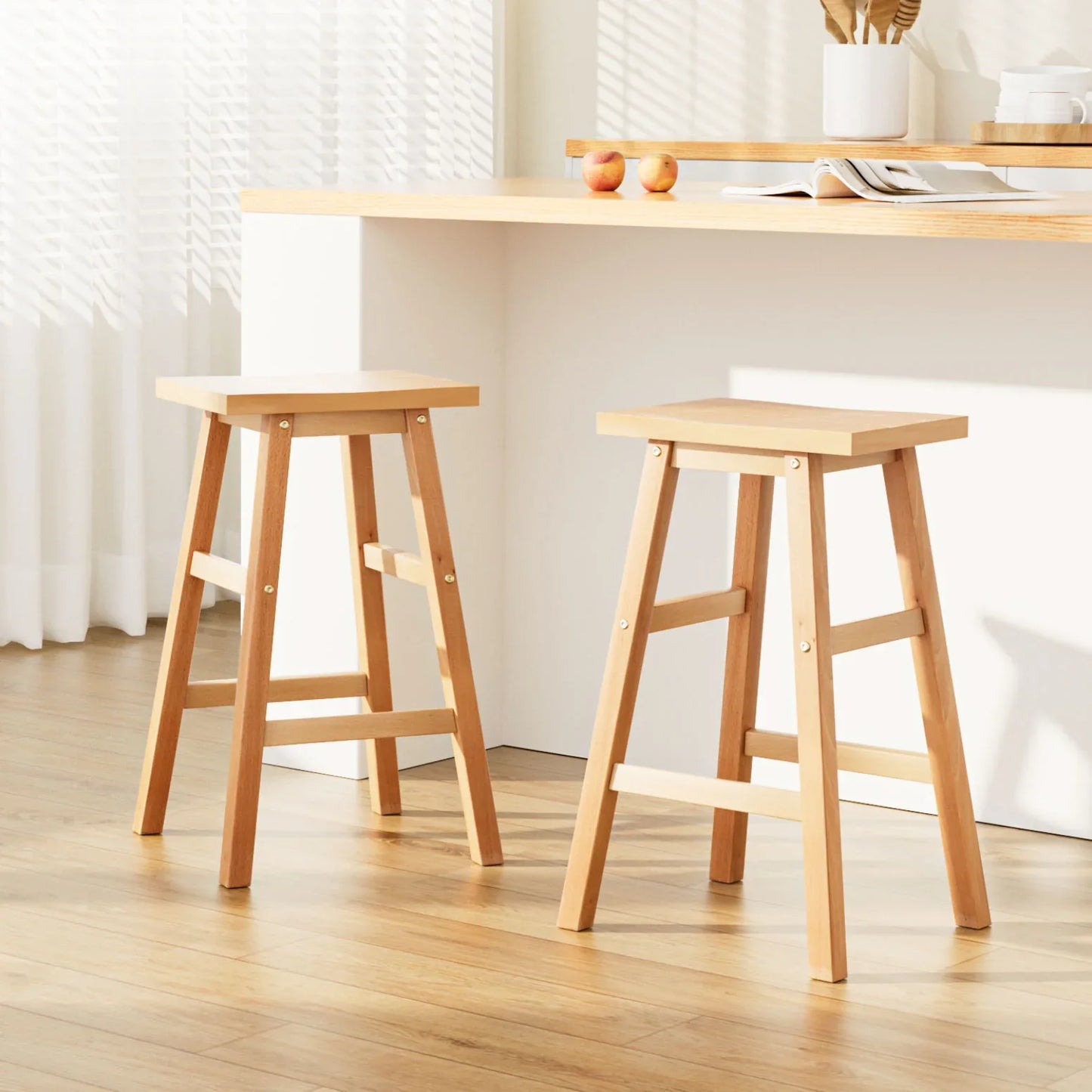 Artiss Bar Stools Kitchen Counter Stools Wooden Chairs Natural x2 - Mekamart Australia