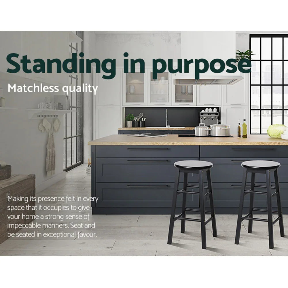 Artiss 2x Bar Stools Round Chairs Wooden Black - Mekamart Australia
