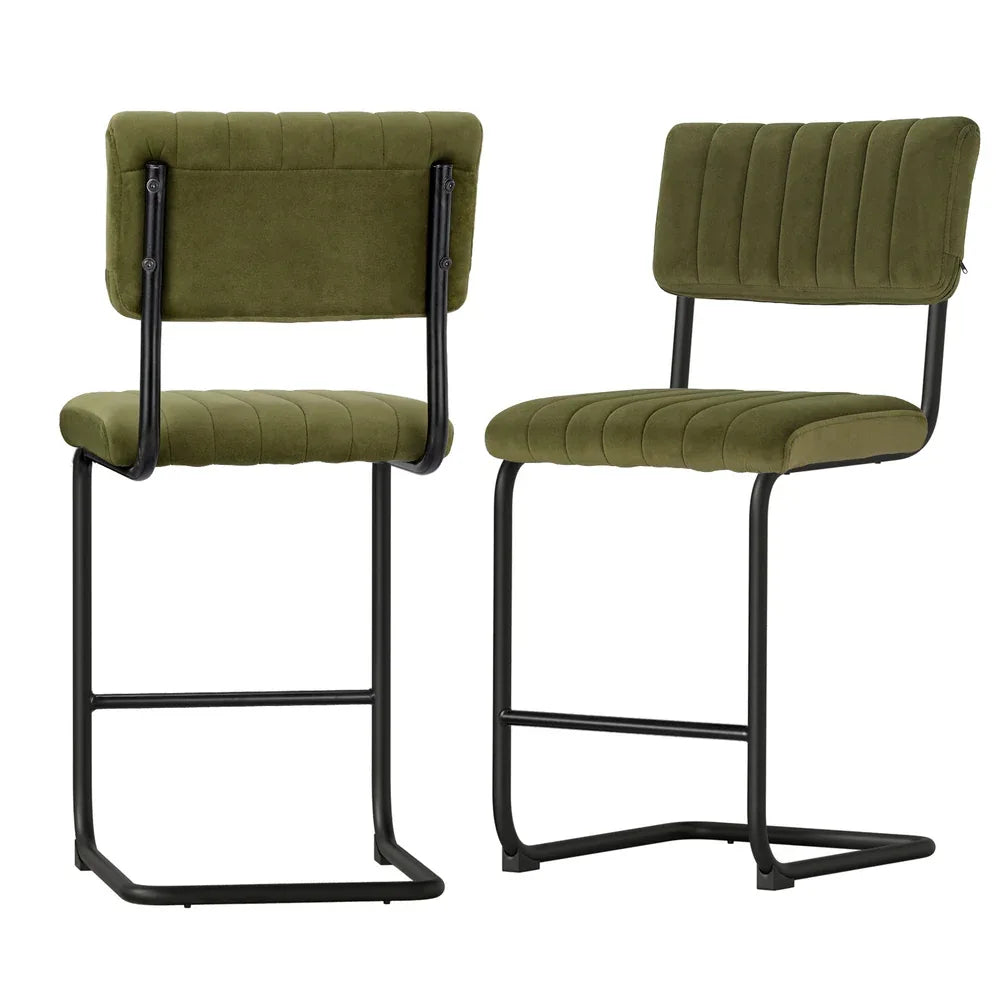 Artiss 2x Bar Stools Velvet Chairs Green - Mekamart Australia