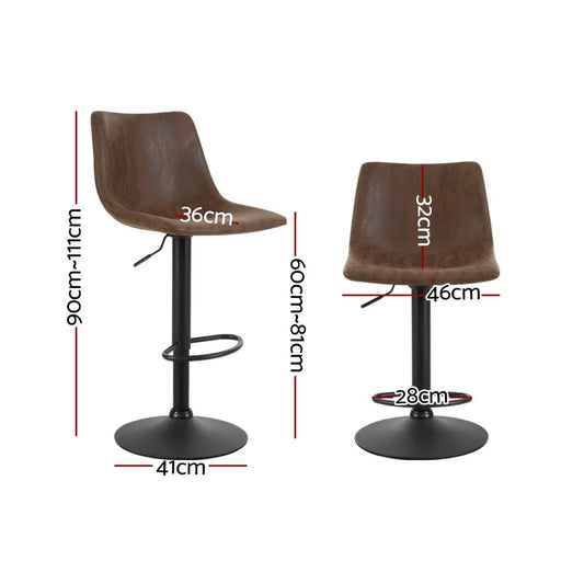Artiss 2x Bar Stools Vintage Swivel Gas Lift Brown - Mekamart Australia
