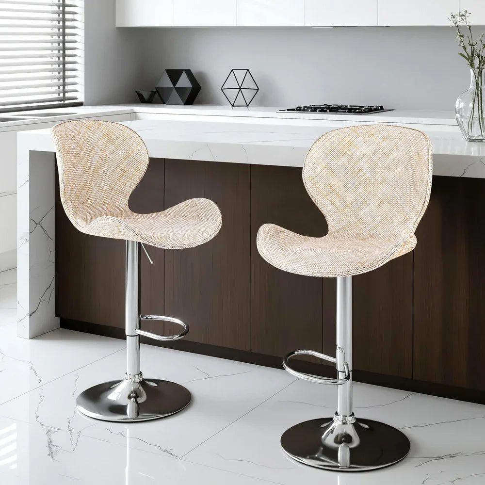 Artiss 2x Bar Stools Kitchen Swivel Gas Lift Counter Chair Wing PE Rattan Beige - Mekamart Australia