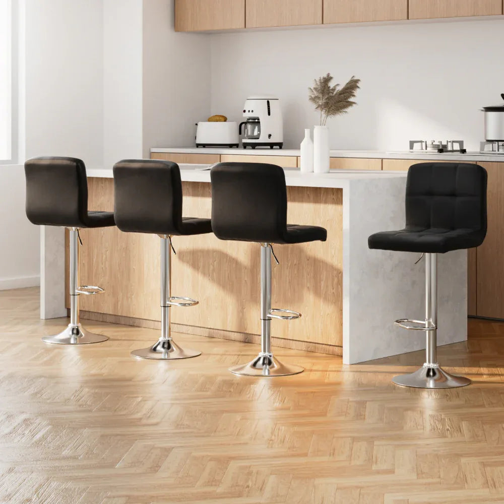 Artiss 4x Bar Stools Leather Gas Lift Black - Mekamart Australia