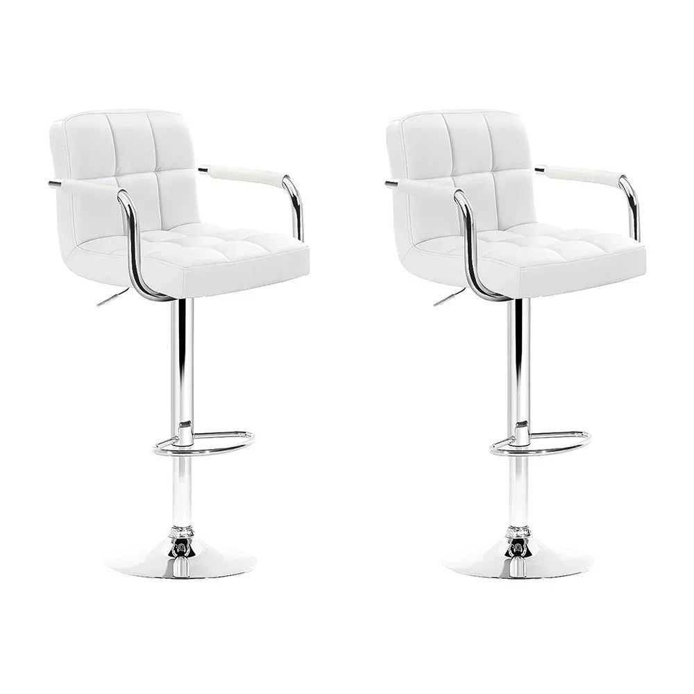 Artiss 2x Bar Stools Leather Gas Lift w/Armrest White - Mekamart Australia