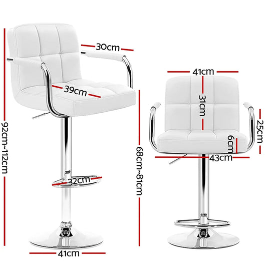 Artiss 4x Bar Stools Leather Gas Lift w/Armrest White - Mekamart Australia