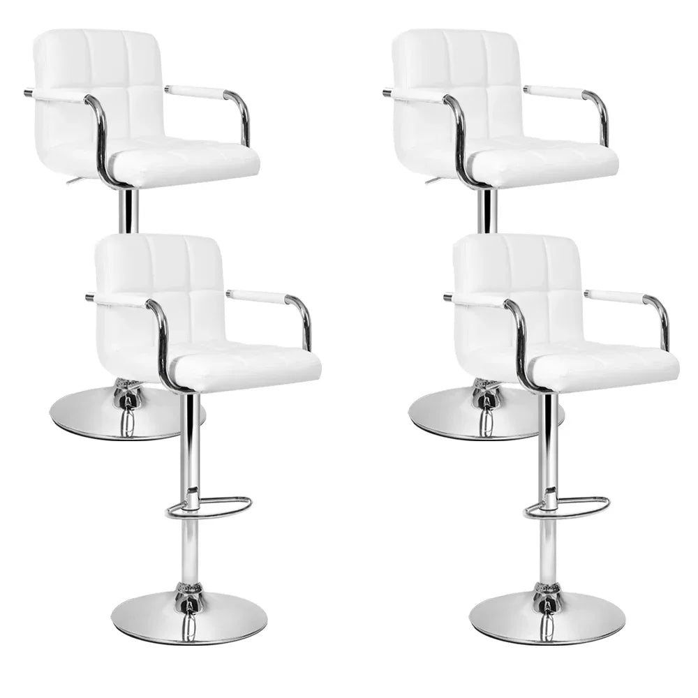 Artiss 4x Bar Stools Leather Gas Lift w/Armrest White - Mekamart Australia