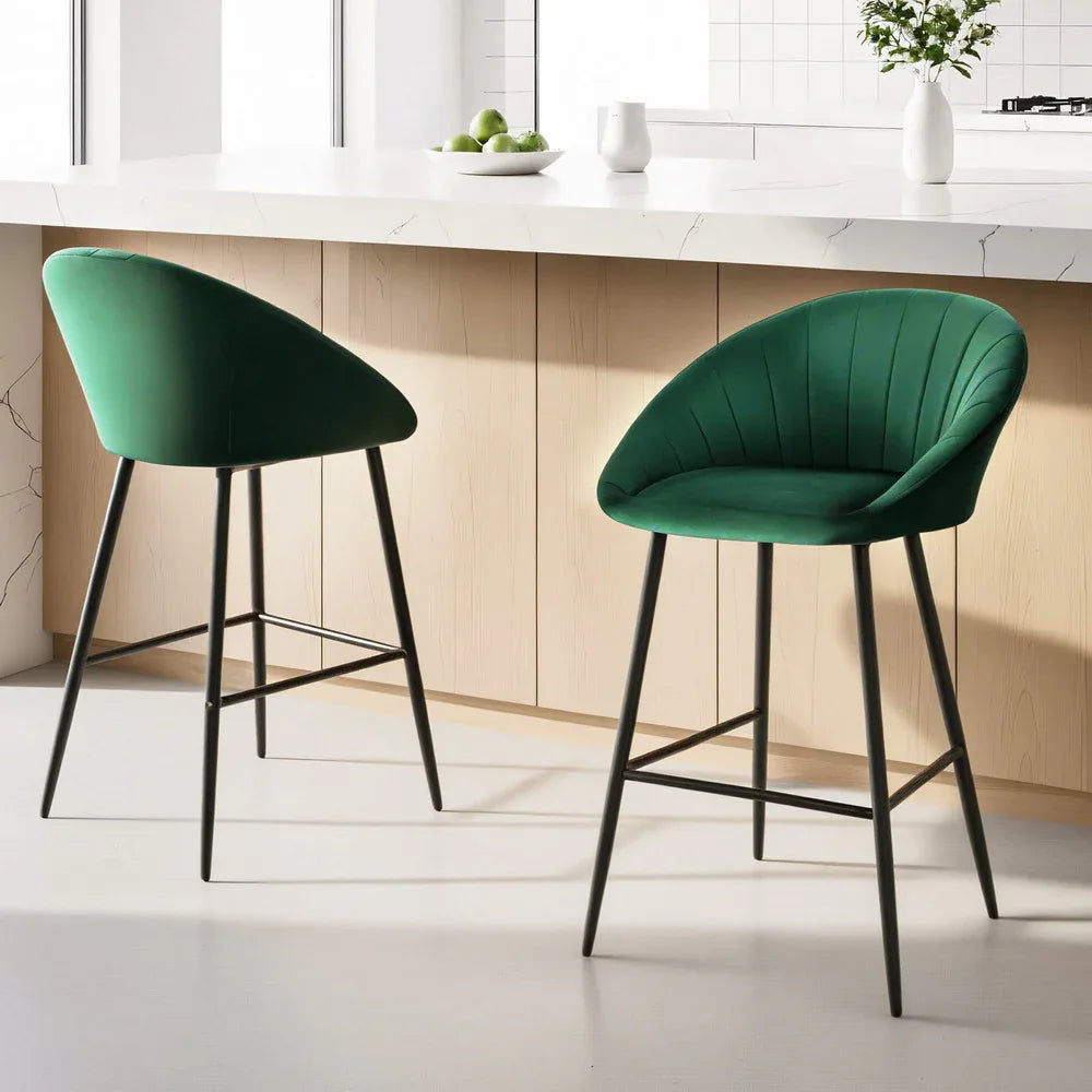 Artiss 2x Bar Stools Kitchen Dining Chair Counter Stool Tub Velvet Metal Green - Mekamart Australia