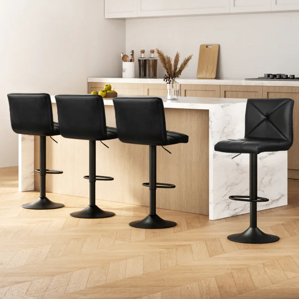 Artiss 4x Bar Stools Gas Lift Leather Chair Black - Mekamart Australia