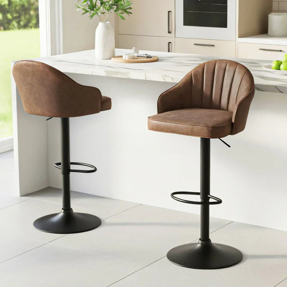 Artiss 2x Bar Stools Kitchen Swivel Gas Lift Counter Chair Shell Leather Brown - Mekamart Australia