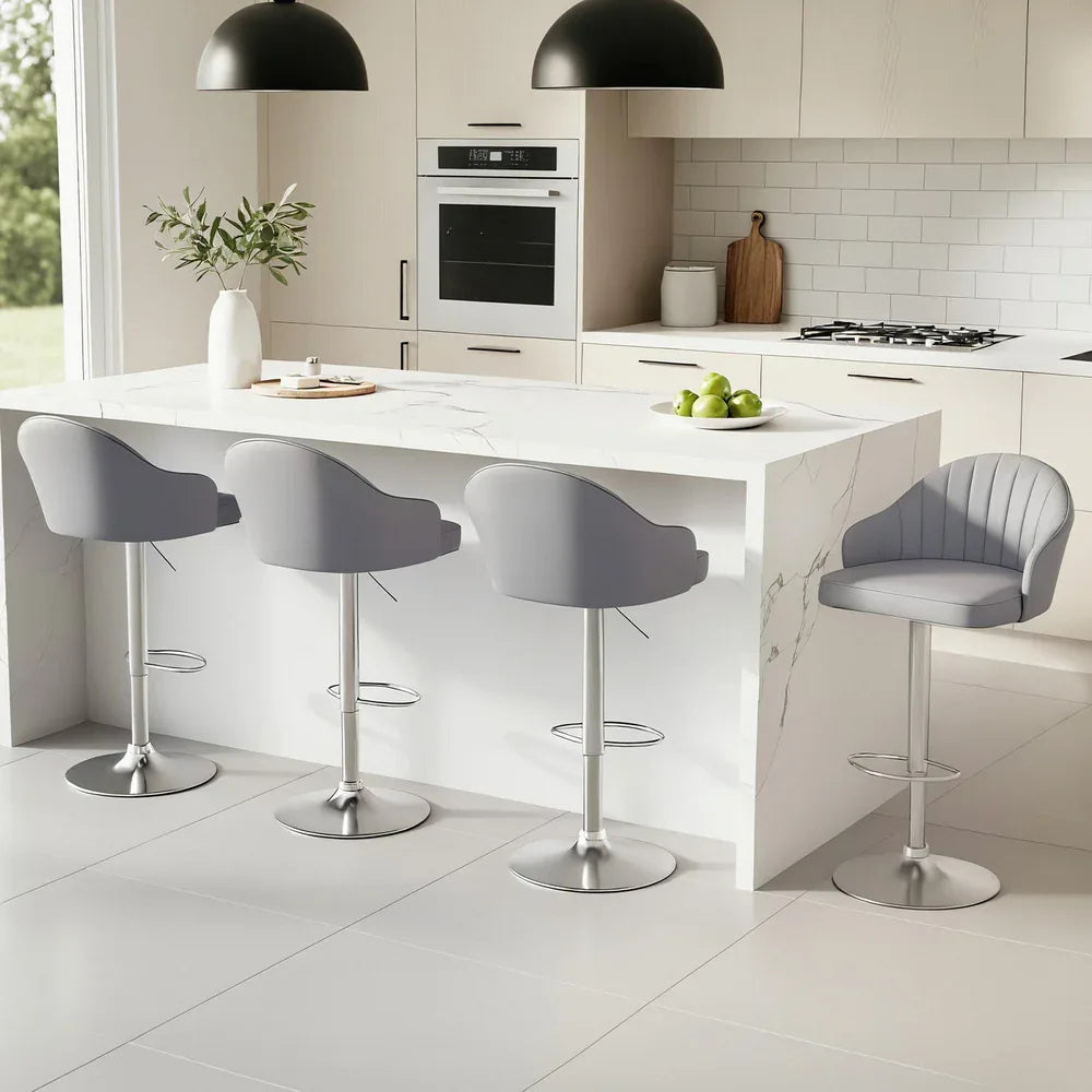 Artiss 4x Bar Stools Kitchen Swivel Gas Lift Counter Chair Shell Leather Grey - Mekamart Australia
