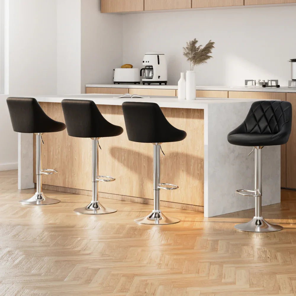 Artiss 4x Bar Stools Leather Padded Gas Lift Black - Mekamart Australia