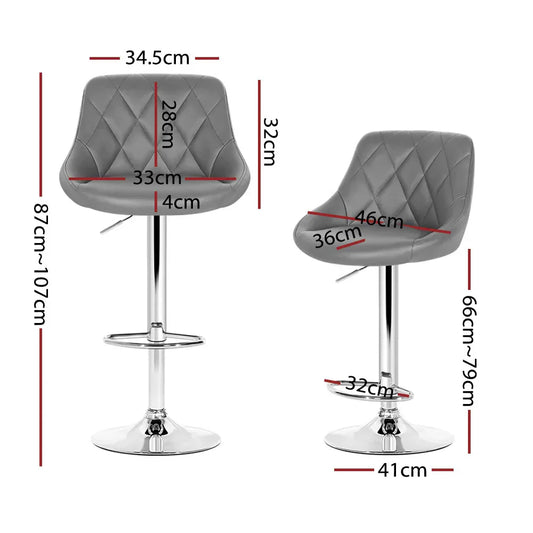 Artiss 4x Bar Stools Leather Padded Gas Lift Grey - Mekamart Australia