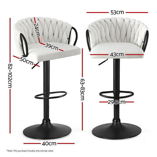 Artiss 1x Bar Stool Single Kitchen Dining Chair Counter Stool Woven Velvet Ivory - Mekamart Australia