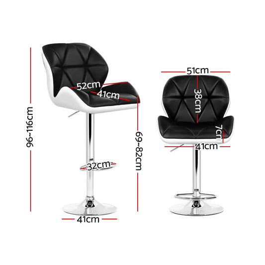 Artiss 2x Bar Stools Gas Lift Padded Leather Black & White - Mekamart Australia