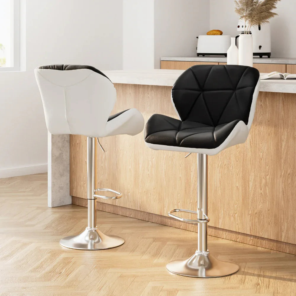 Artiss 2x Bar Stools Gas Lift Padded Leather Black & White - Mekamart Australia