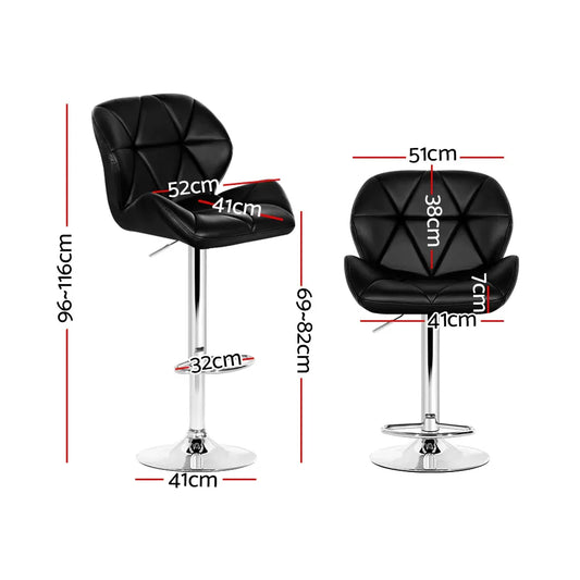 Artiss 2x Bar Stools Gas Lift Padded Leather Black - Mekamart Australia