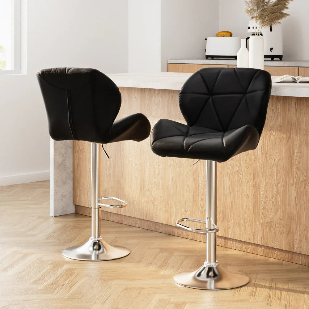 Artiss 2x Bar Stools Gas Lift Padded Leather Black - Mekamart Australia