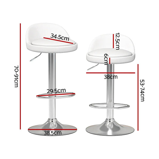 Artiss 2x Bar Stools PU Leather Gas Lift White - Mekamart Australia