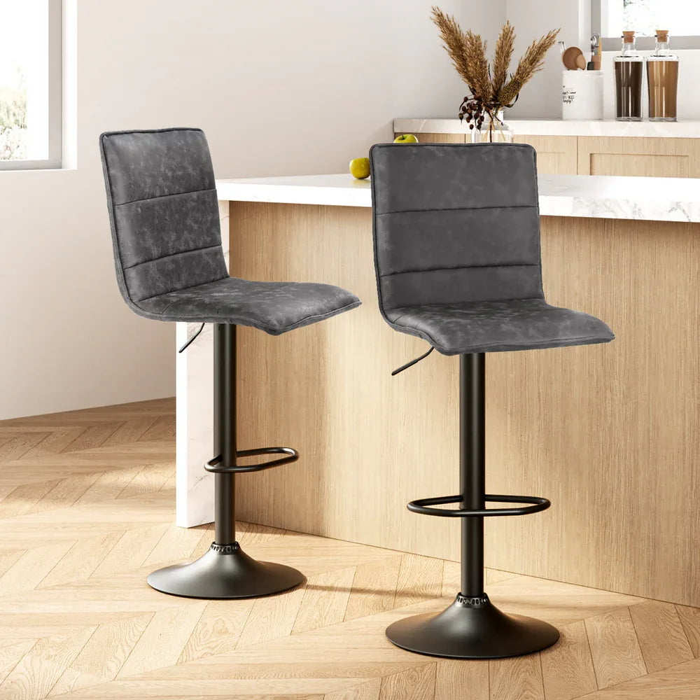 Artiss 2x Bar Stools Gas Lift Vintage Leather Grey - Mekamart Australia
