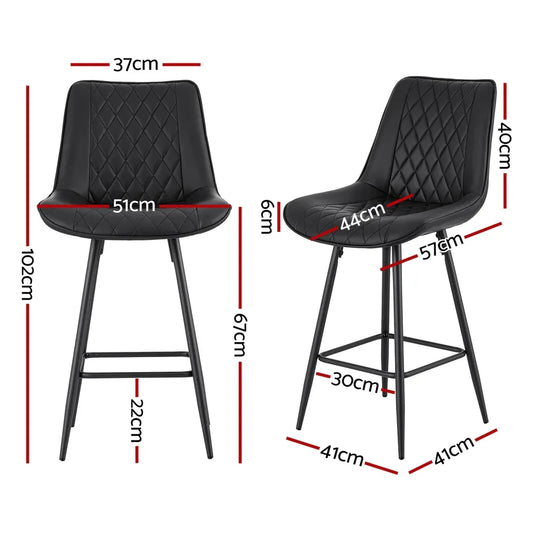 Artiss 2x Bar Stools Kitchen Dining Chair Counter Stool Diamond PU Leather Black - Mekamart Australia
