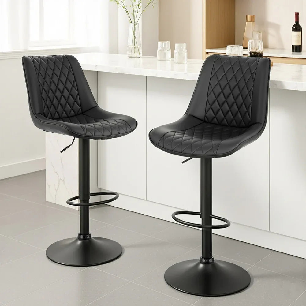 Artiss 2x Bar Stools Kitchen Swivel Gas Lift Counter Chair Diamond Leather Black - Mekamart Australia