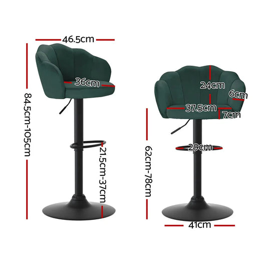 Artiss 4x Bar Stools Gas Lift Velvet Green - Mekamart Australia