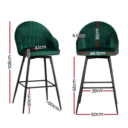 Artiss 2x Bar Stools Velvet Swivel Metal Legs Green - Mekamart Australia