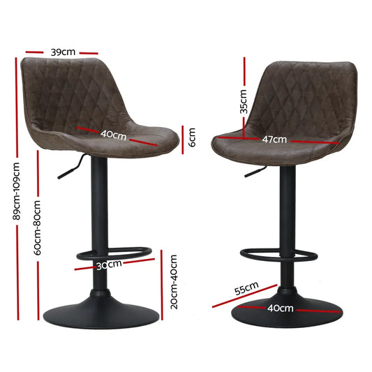 Artiss 2x Bar Stools Gas Lift Vintage Leather Brown - Mekamart Australia