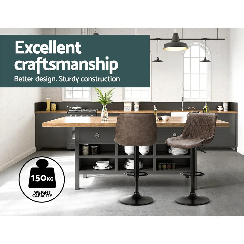 Artiss 2x Bar Stools Gas Lift Vintage Leather Brown - Mekamart Australia