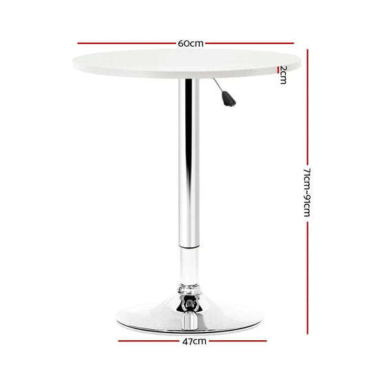 Artiss Bar Table Gas Lift Round White - Mekamart Australia