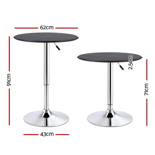 Artiss Bar Table Round Swivel Height Adjustable 62cm Modern PVC Leather Black - Mekamart Australia