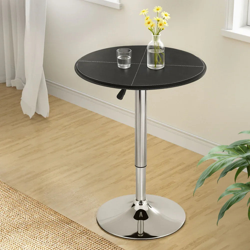 Artiss Bar Table Round Swivel Height Adjustable 62cm Modern PVC Leather Black - Mekamart Australia