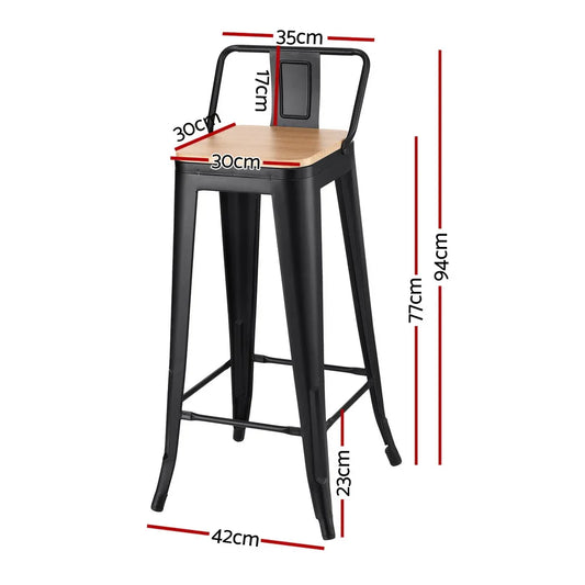 Artiss 2x Bar Stools Kitchen Counter High Chair Dining Stackable Metal Black - Mekamart Australia