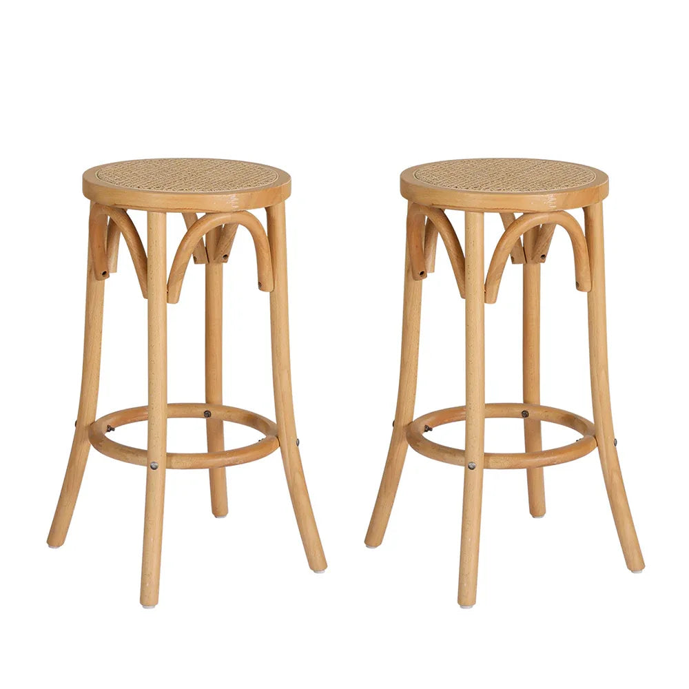 Artiss 2x Bar Stoosl Rattan Seat Wooden - Mekamart Australia