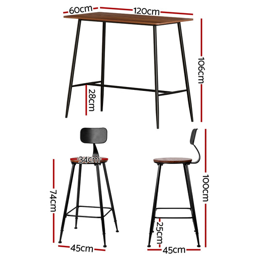 Artiss Bar Table and Stools Set Dining Desk Kitchen Chairs Cafe Pub