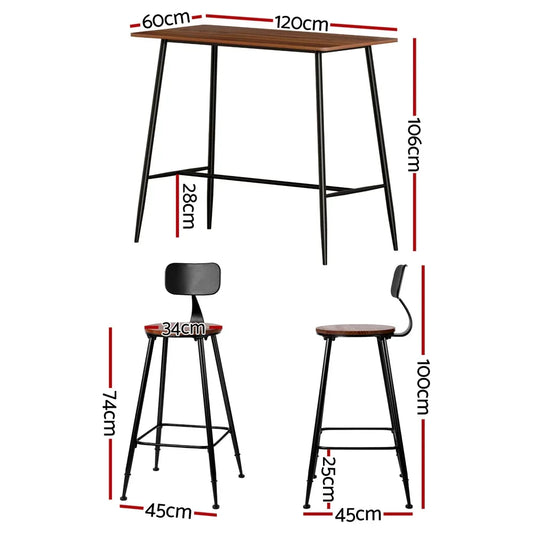 Artiss Bar Table and Stools Set Dining Desk Kitchen Chairs Cafe Pub - Mekamart Australia