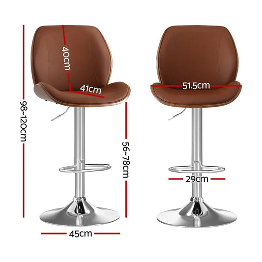 Artiss 1X Bar Stool Bentwood Swivel Adjustable Kitchen Dining Counter Stool Leather Brown - Mekamart Australia