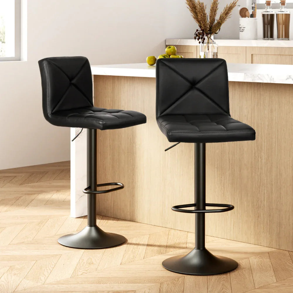 Artiss 2x Bar Stools Kitchen Dining Chairs Gas Lift Stool Leather Black - Mekamart Australia