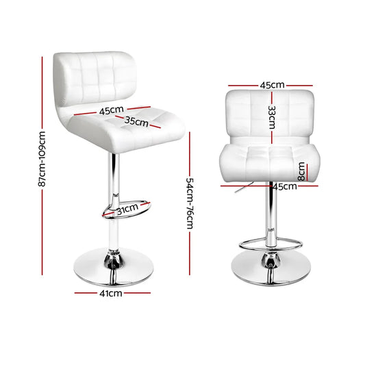 Artiss 4x Bar Stools Gas Lift Leather Padded White - Mekamart Australia