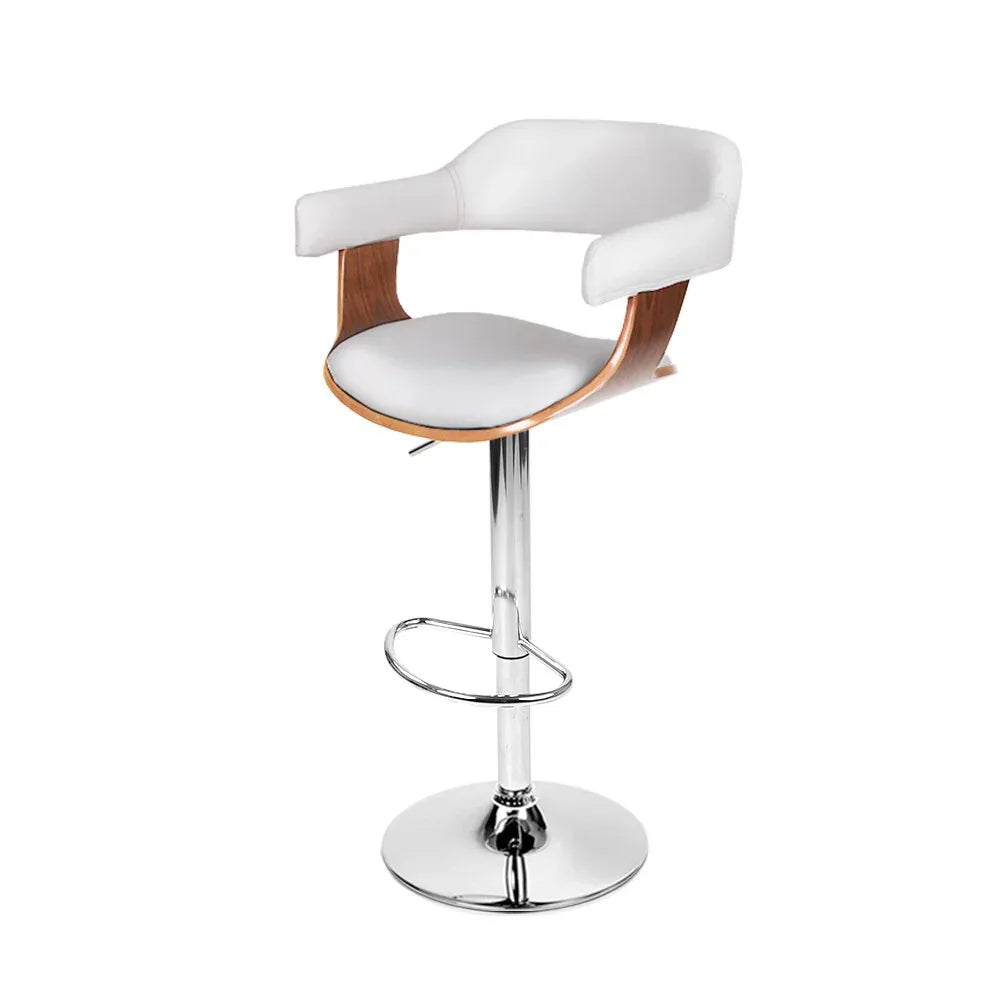 Artiss Bar Stools Gas Lift Leather w/Armrest White - Mekamart Australia